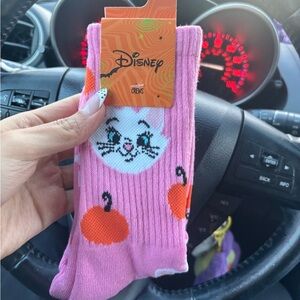 Disney Pink Socks with Cat and Pumpkin Design